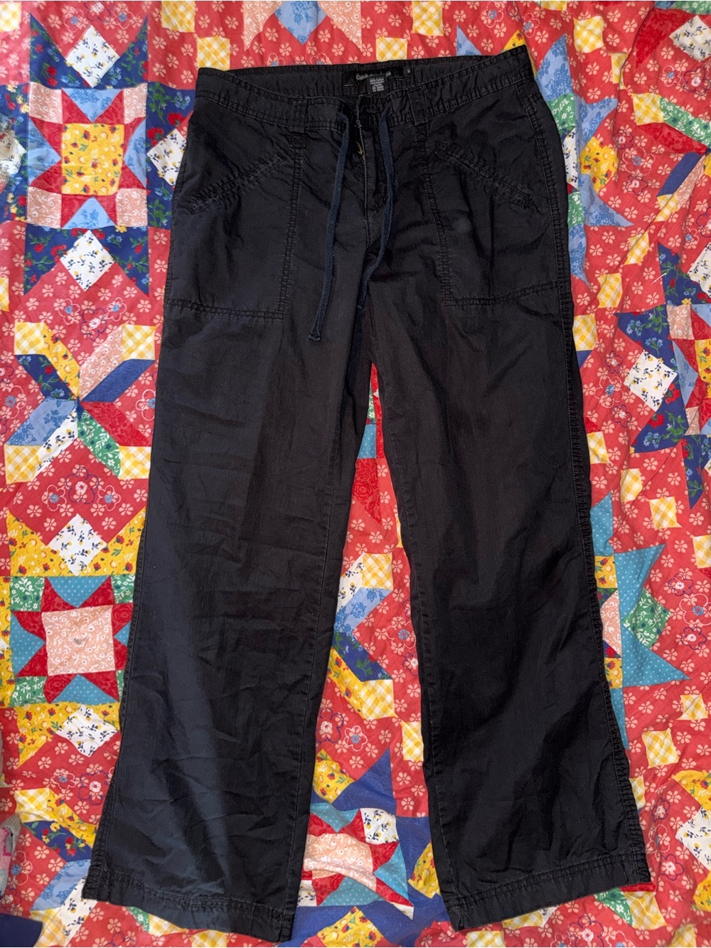 Calvin Klein Black Low Rise Straight-Leg Drawstring Pants